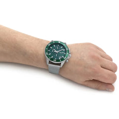 Hugo Boss Admiral Chronograph Green Dial Silver Mesh Stainless Steel Bracelet Men’s Watch – 1513905