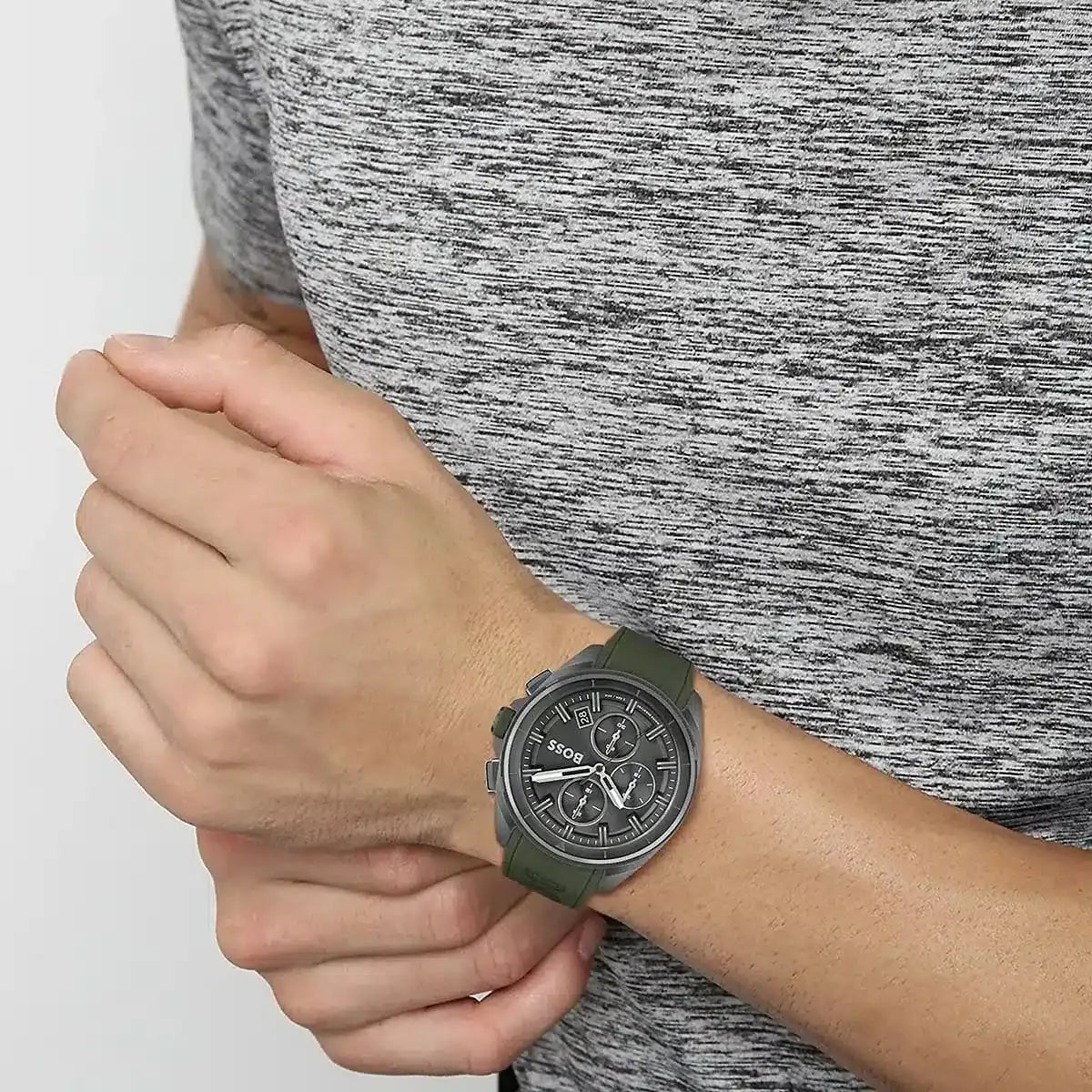 Hugo Boss Volane Chronograph Gray Dial Green Silicone Strap Watch – 1513952