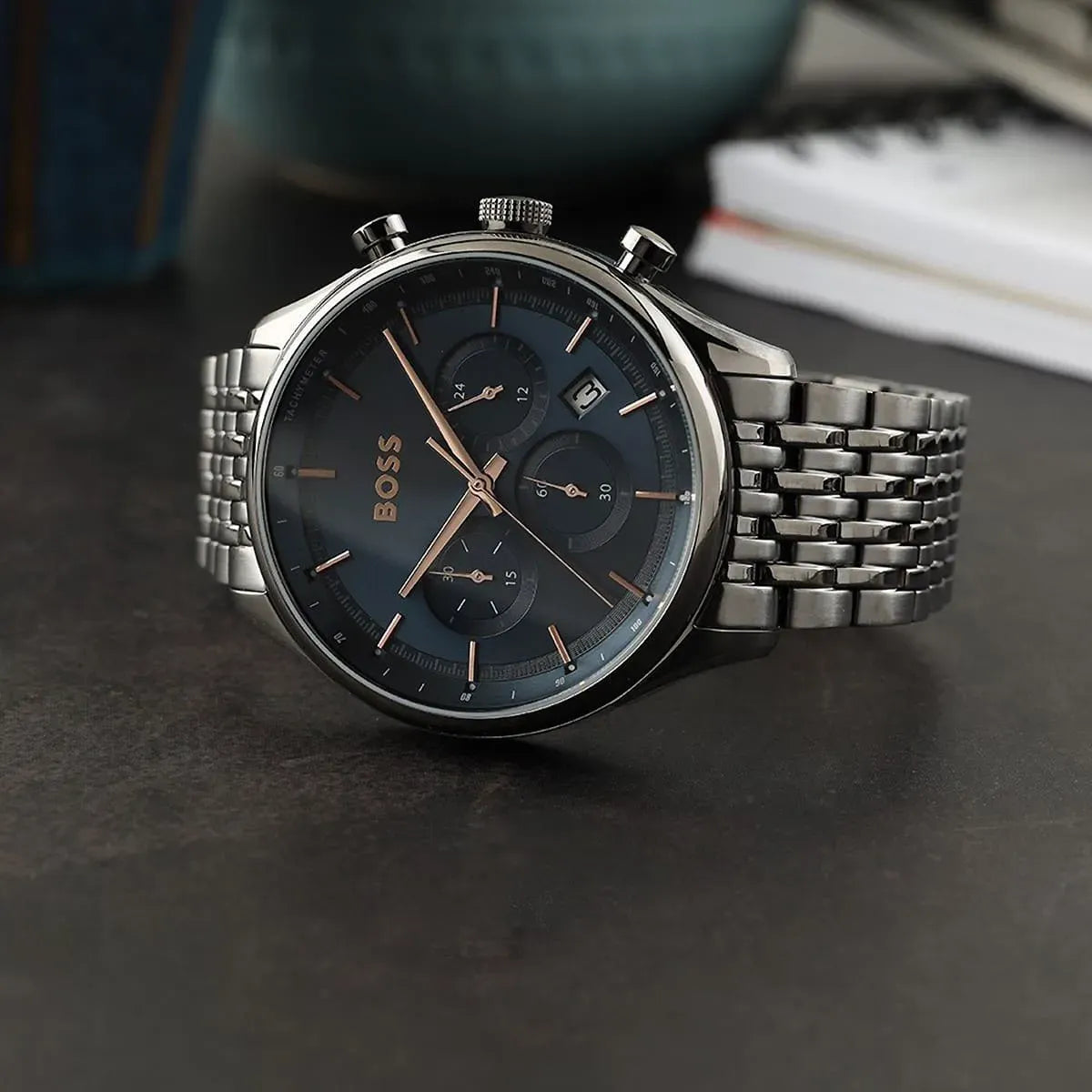 Hugo Boss Gregor Chronograph Blue Dial Gray Stainless Steel Metal Bracelet Men’s Watch – 1514083