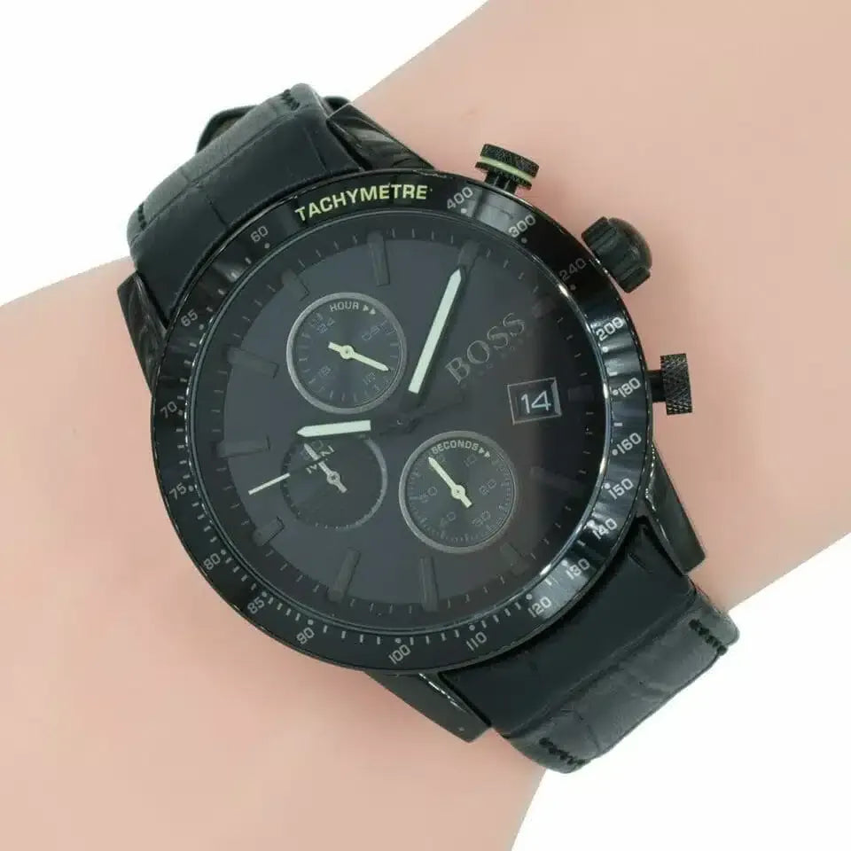 Hugo Boss Rafale Chronograph Black Dial Black Leather Strap Watch – 1513389