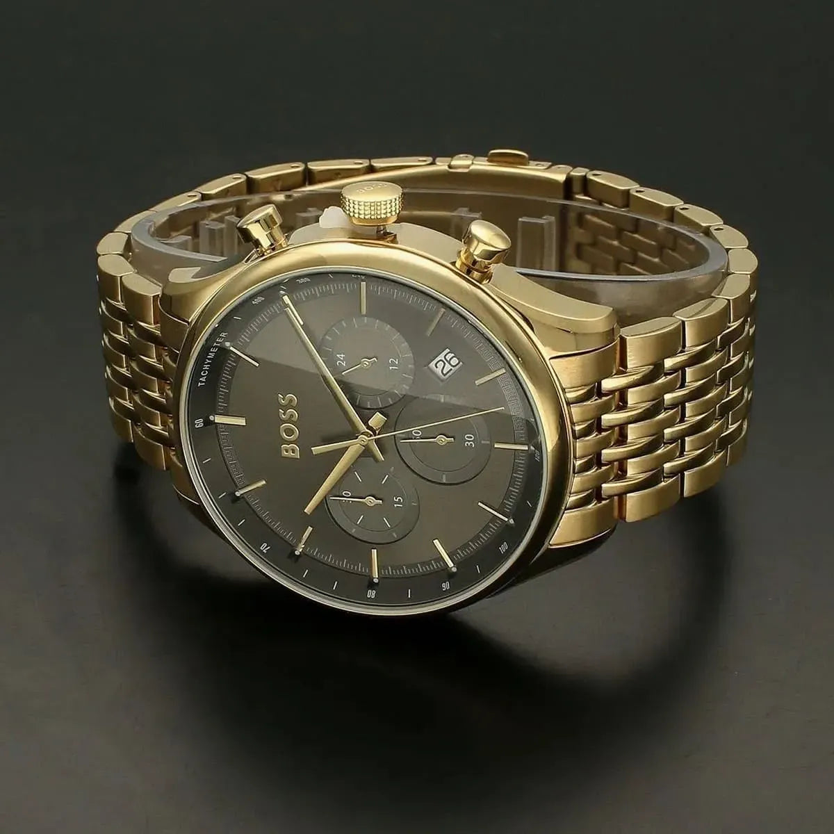 Hugo Boss Gregor Chronograph Gray Dial Gold Stainless Steel Metal Bracelet Men’s Watch – 1514051