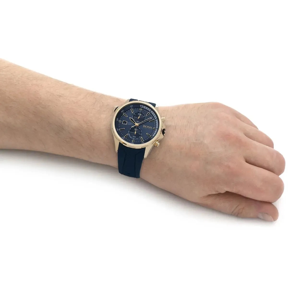 Hugo Boss Globetrotter Chronograph Blue Dial Blue Rubber Strap Watch – 1513822