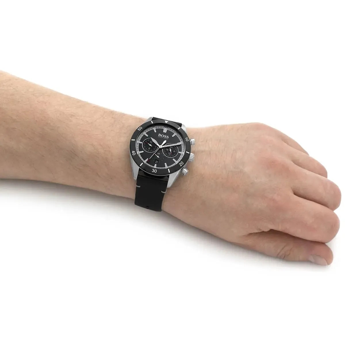 Hugo Boss Santiago Chronograph Black Dial Black Leather Strap Watch – 1513864