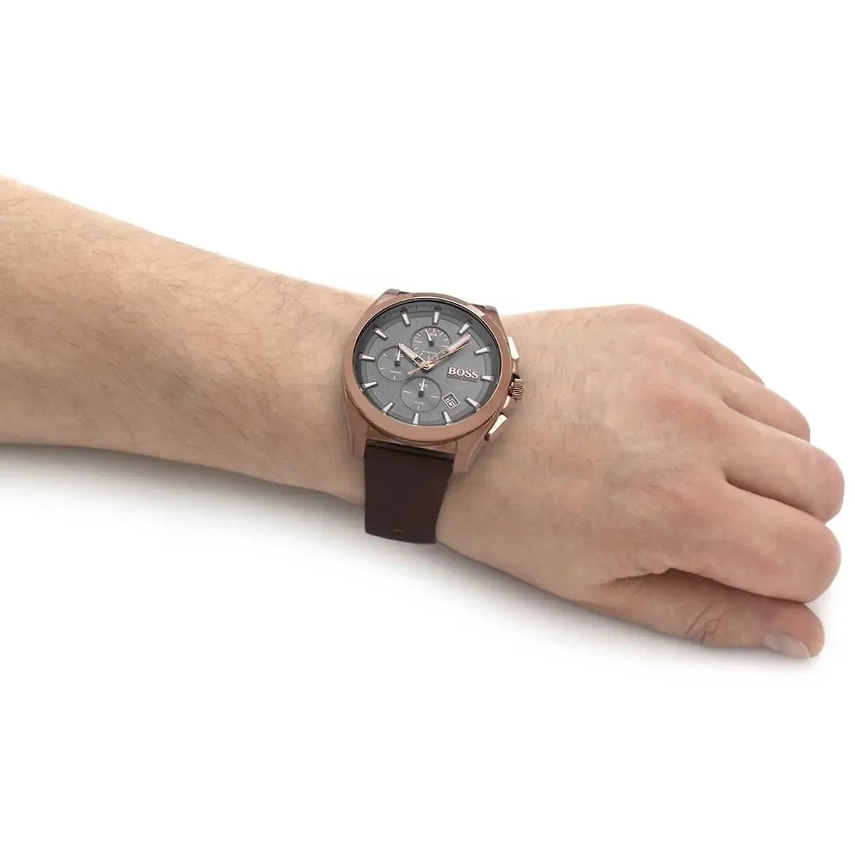 Hugo Boss Grandmaster Chronograph Silver Dial Brown Leather Strap Watch – 1513882