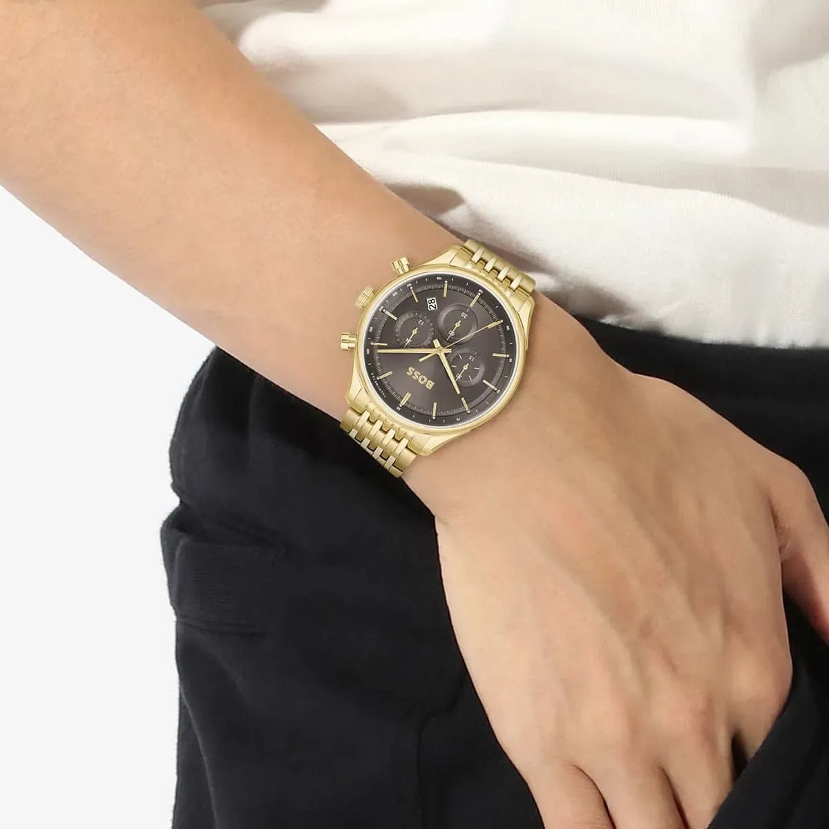 Hugo Boss Gregor Chronograph Gray Dial Gold Stainless Steel Metal Bracelet Men’s Watch – 1514051