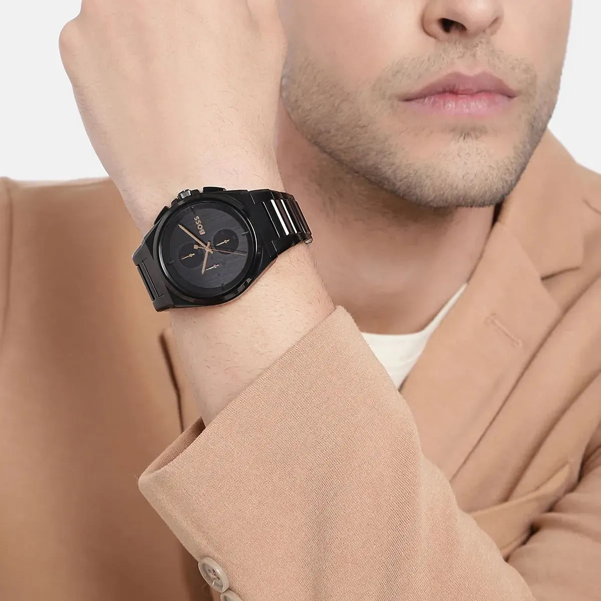 Hugo Boss Steer Chronograph Black Dial Black Stainless Steel Bracelet Men’s Watch – 1514068
