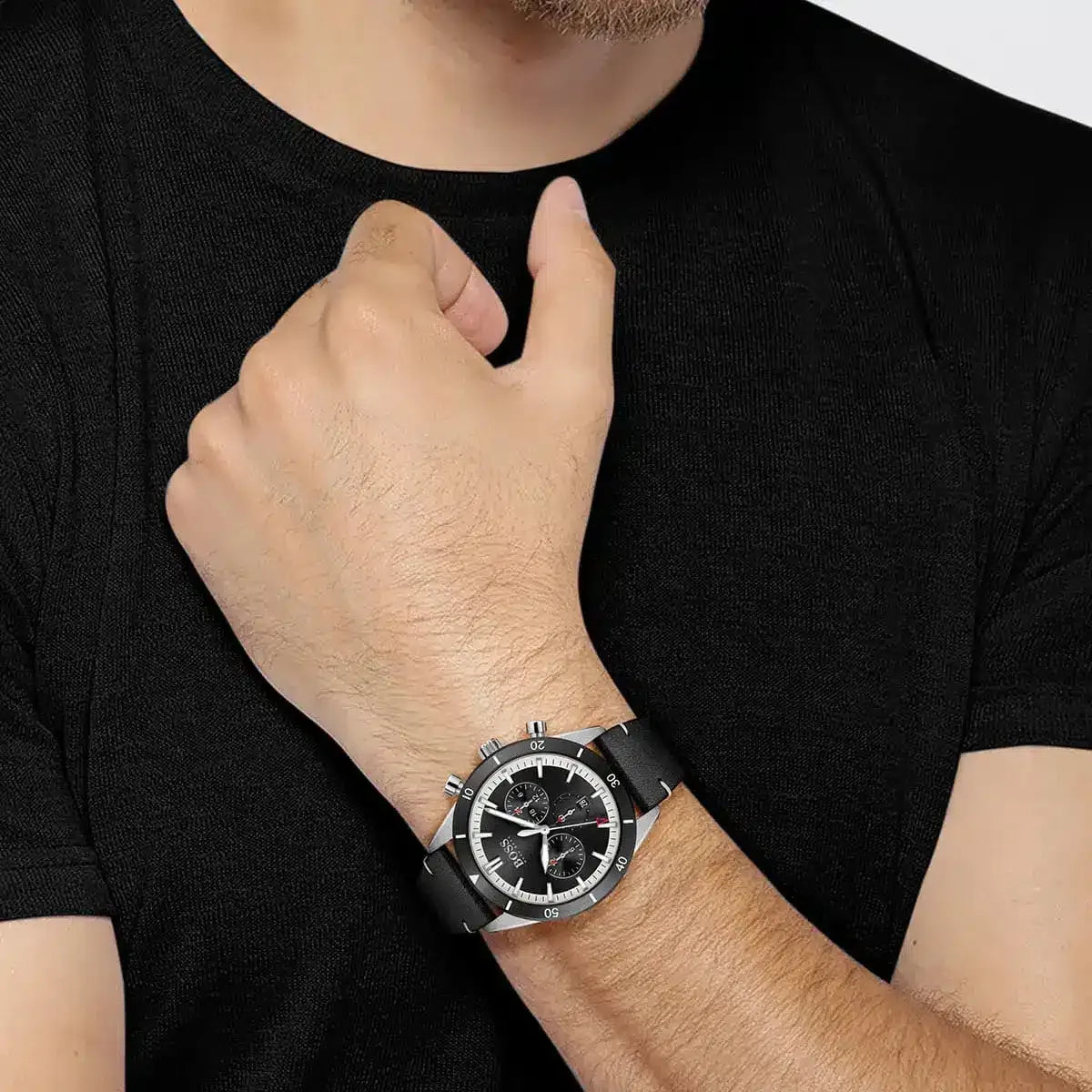 Hugo Boss Santiago Chronograph Black Dial Black Leather Strap Watch – 1513864