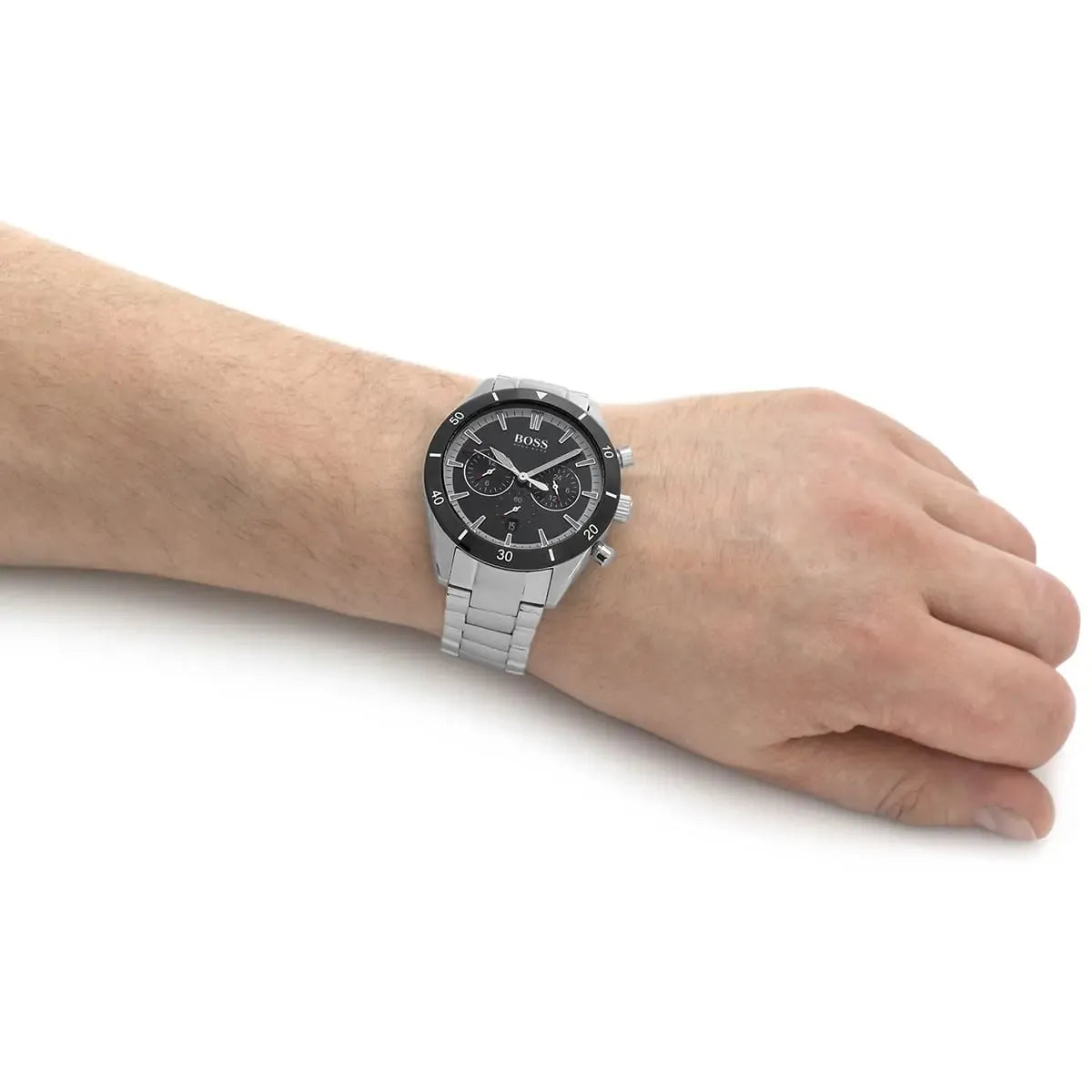 Hugo Boss Santiago Chronograph Black Dial Silver Stainless Steel Metal Bracelet Men’s Watch – 1513862