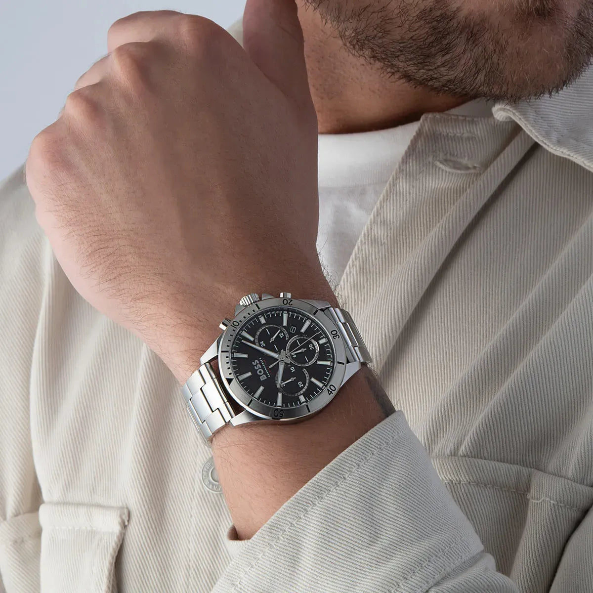 Hugo Boss Troper Chronograph Black Dial Silver Stainless Steel Metal Bracelet Men’s Watch – 1514057