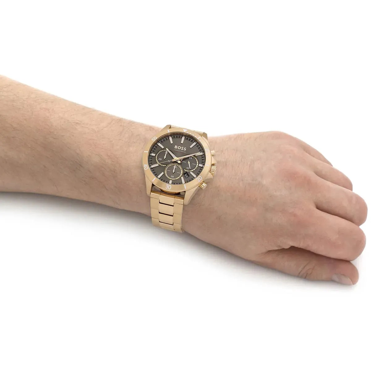 Hugo Boss Troper Chronograph Olive Green Dial Gold Stainless Steel Metal Bracelet Men’s Watch – 1514059